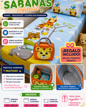 Juego De Sábanas Infantiles + Bolso Termico Infantil de Regalo (copia)