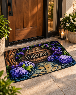 Alfombra hortensias duradera antideslizante medida 60x90cm
