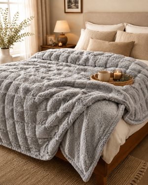 Frazada Corderito Jackard Medida King Size 2.50x2.70 M