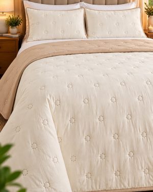 Cubrecama Premium Reversible King Size – Beige Crema y Arena