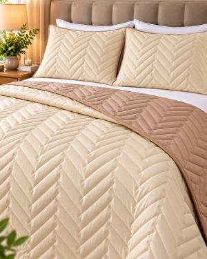 Cubrecama Premium Reversible King Size – Modelo Beijing Beige Crema y Marrón Claro