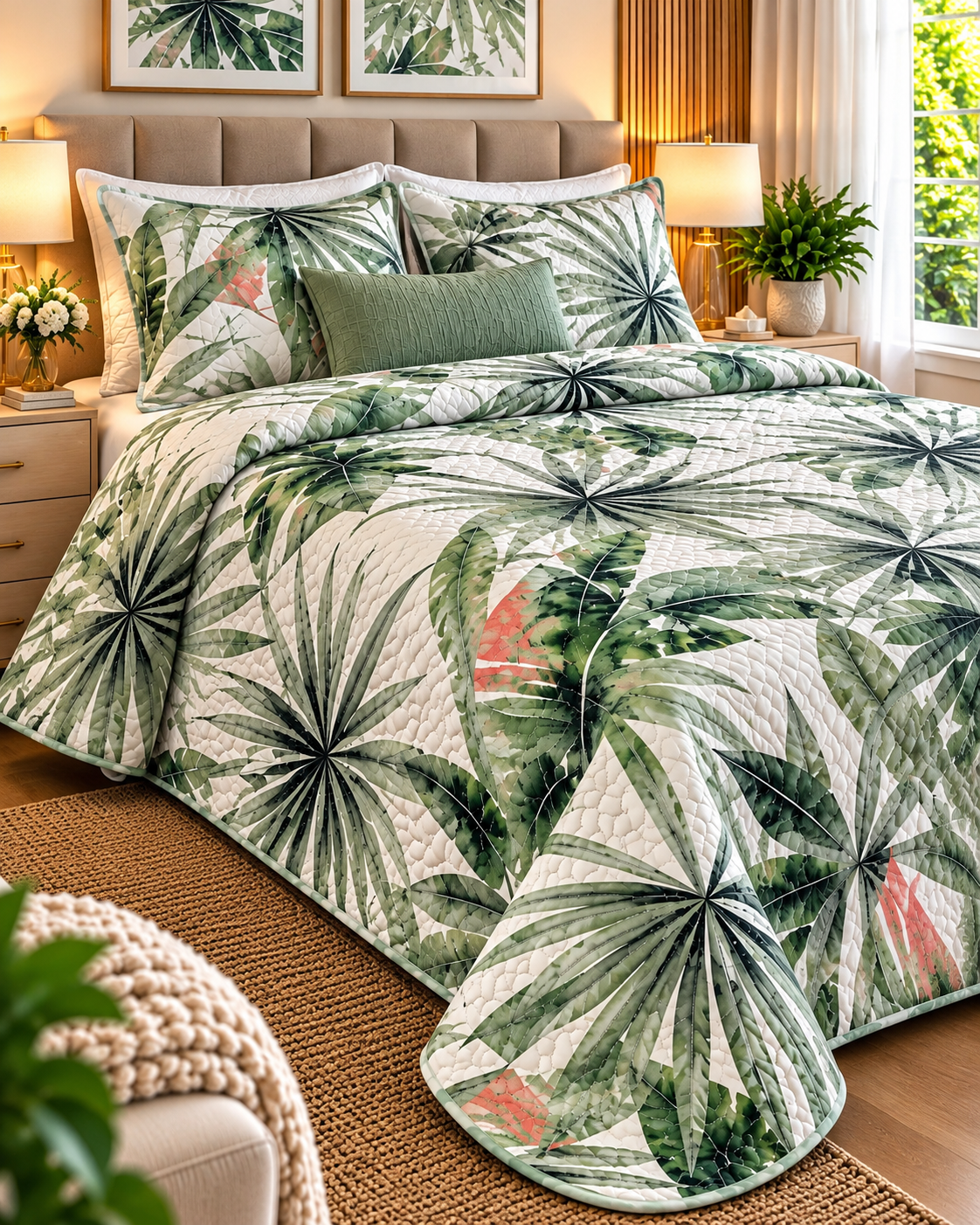 Cubrecama Premium Primavera-Verano Queen Size – Diseño Tropical Verde 4 Cubrecama Premium Primavera-Verano Queen Size – Diseño Tropical Verde - Imagen 4