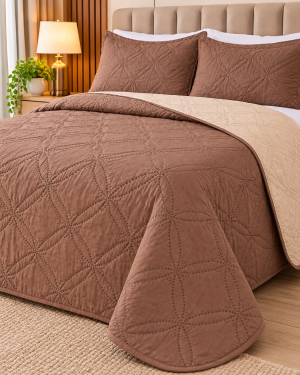 Cubrecama Premium Reversible Queen Size – Marrón y Beige