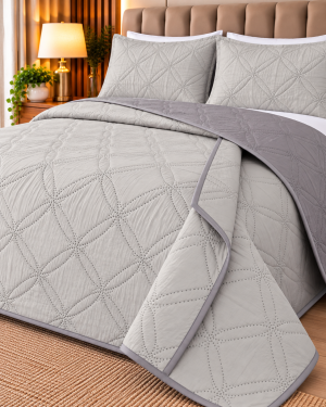 Cubrecama Premium Reversible Queen Size – Beige y Gris