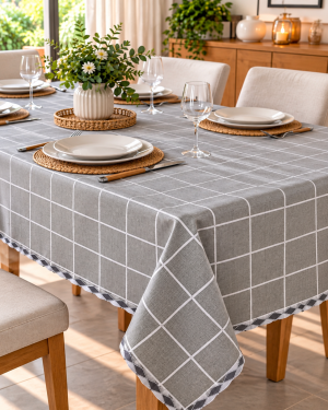 Mantel Cuadrillé Gris Claro – Tela Símil Lino – 1,50 x 2,50 m
