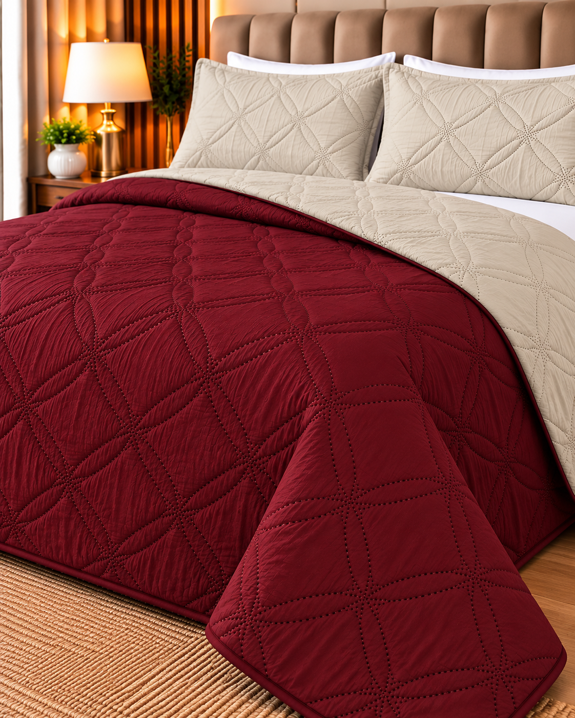Cubrecama Premium Reversible 1 Plaza y Media – Beige y Bordó 2 Cubrecama Premium Reversible 1 Plaza y Media – Beige y Bordó - Imagen 2