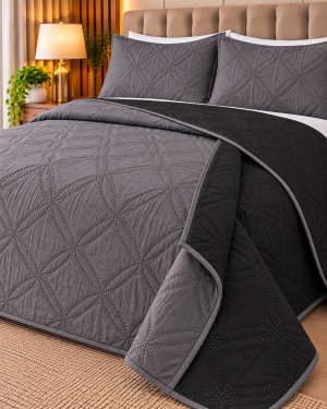 Cubrecama Premium Reversible Queen Size – Gris y Negro
