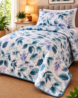 Cubrecama Premium Reversible 1 Plaza y Media – Modelo Arizona Azul y Lila