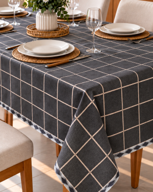 Mantel Cuadrillé Premium Gris Oscuro – Símil Lino – 1,50 x 2,50 m