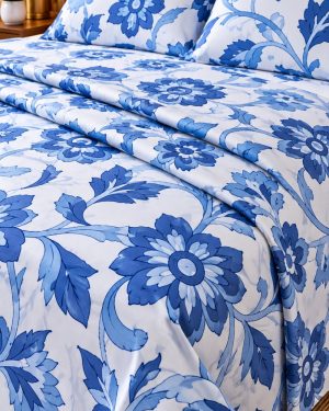 Juego de Sábanas Premium King Size – Diseño Floral Azul y Blanco
